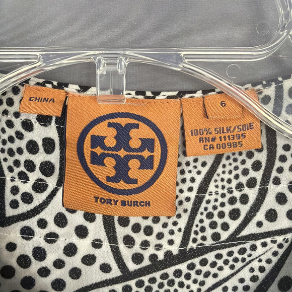 Tory Burch Blouse Womens 6 Silk Top Ruffle Long Sleeve Black White Dot Print - Picture 3 of 8